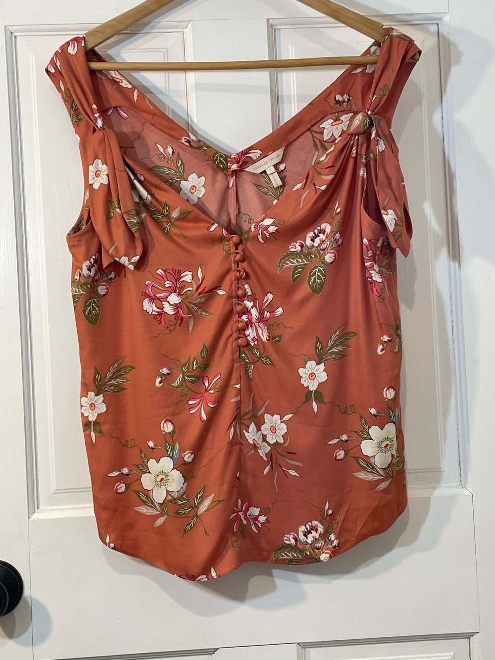 Rebecca Taylor Lita Floral Button-Front silk Sleeveless Top - size L
